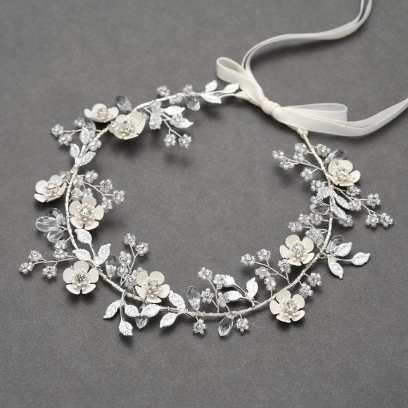 SWEETV Silver Flower Vine Bridal Headpiece - Picture 7 of 7